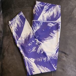 Fabletics Purple and White Palm-Print Leggings (New)